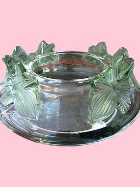 Lalique Lierre Green Ivy Leaf Frosted Crystal Coupe Bowl Centerpiece